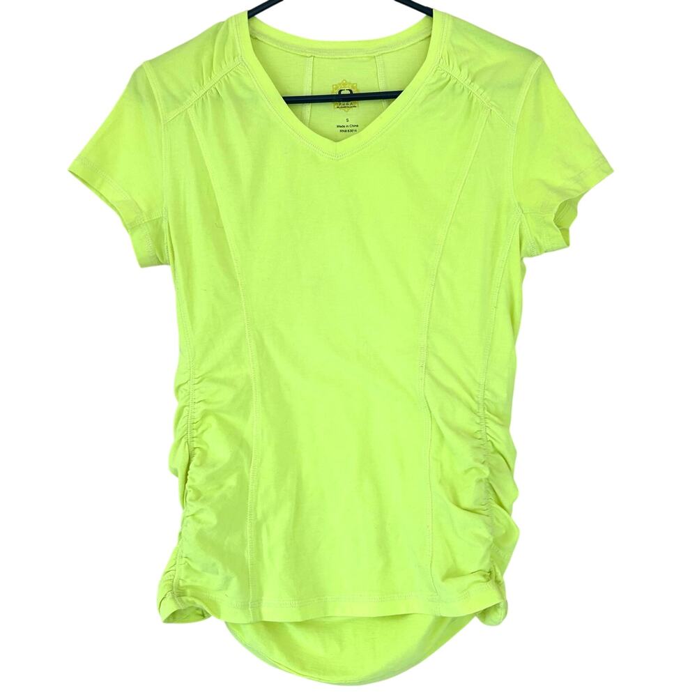 FUDA athletic neon yellow V-neck short-sleeve activewear top running athletic S